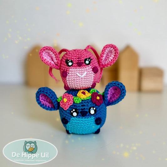 Haakpatroon blauw en roze wezentje