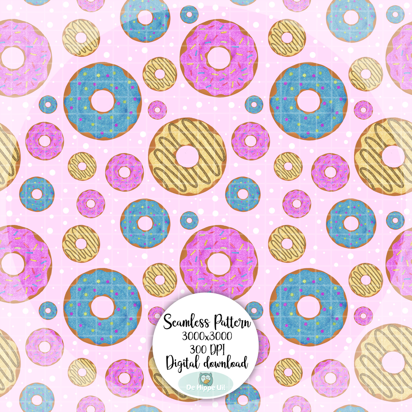 Naadloos Donut Patroon (Seamless Pattern) – Digitale Achtergrond – PNG 300 DPI