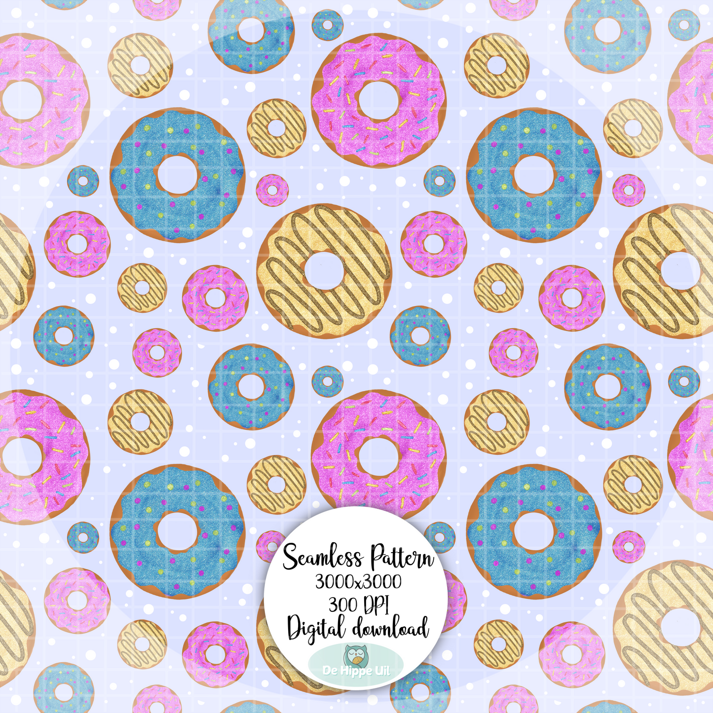 Naadloos Donut Patroon (Seamless Pattern) – Digitale Achtergrond – PNG 300 DPI