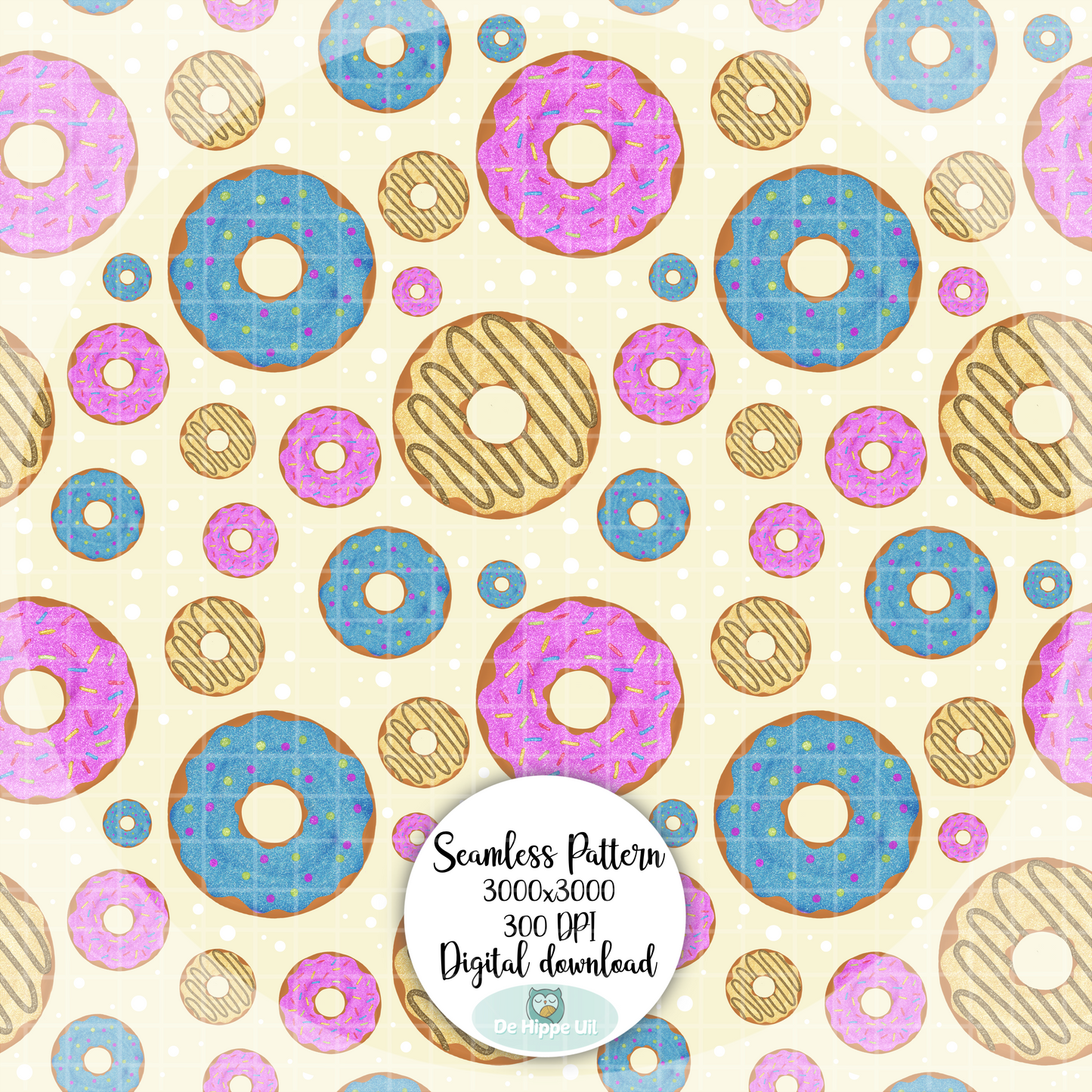 Naadloos Donut Patroon (Seamless Pattern) – Digitale Achtergrond – PNG 300 DPI