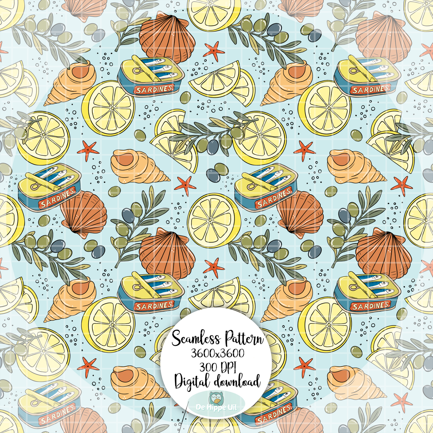 Naadloos patroon Vintage Seashells  (Seamless Pattern) – Digitale Achtergrond – PNG 300 DPI