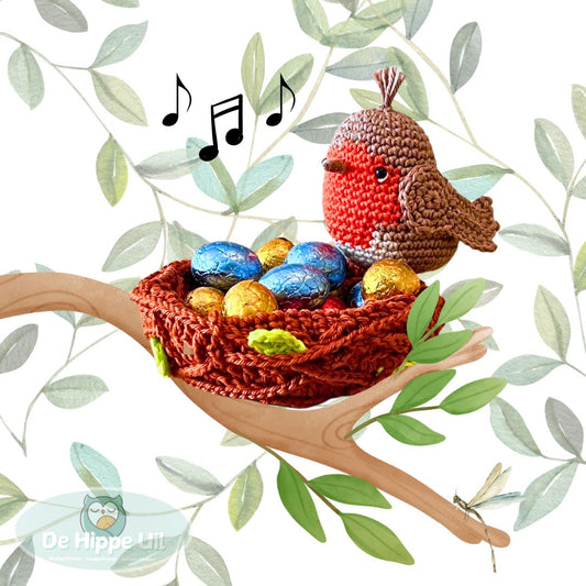roodborstje haken met nestje paasdecoratie
